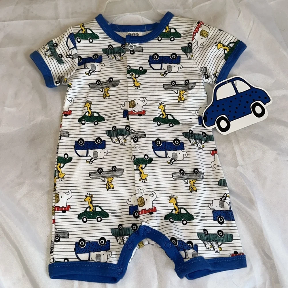 3 to 6 month Baby Boy Romper‎ Giraffe Elephant One Piece Outfit NWT